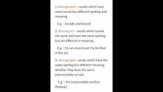 Explanation of Homophones, Homonyms and Homographs.