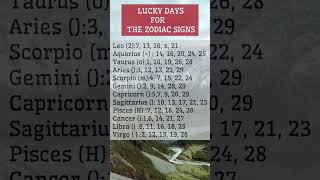 Lucky Days for the Zodiac Sign's #zodiac ##luckyday #lucky_zodiac #numbers