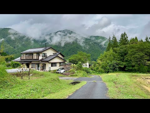 4K Japan Walk | Heavy Rainy Day Walking Japanese Mountain Village Nagano, Japan