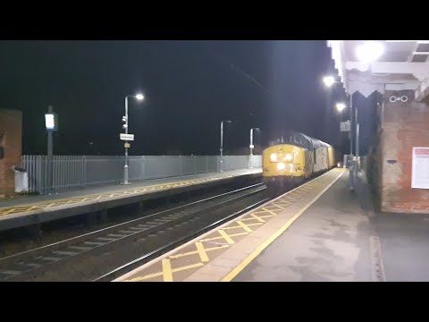 Trains at speed at night, passenger, frieght, network rail infrastructure train, class 37s, 90s 66s