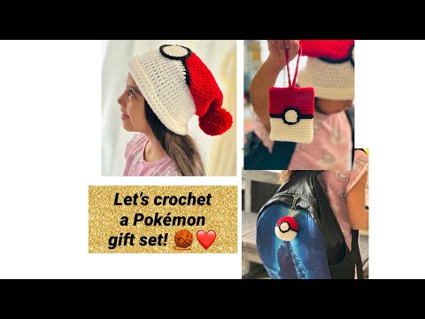 Crochet Pokémon gift set / slouch beanie / backpack keychain / small card holder / easy pattern