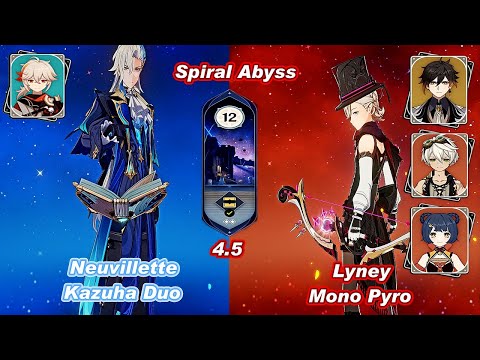 (4.5) C0  Neuvillette Kazuha Duo  & C0 Lyney Mono Pyro Spiral Abyss Floor 12 Full Star _F2P