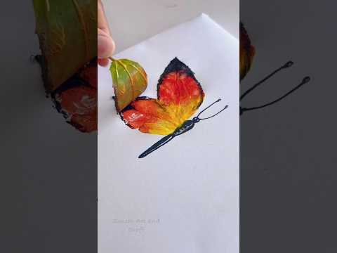 Butterfly painting with leaves #youtubeshorts #drawing #shortvideo #shorts #viralvideo