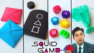 DIY ALL GAMES OF SQUIDGAME | Best paper toys | How to make paper ddakji , flying stone , Gongi ,Jegi