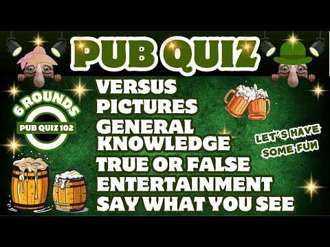 Fun Pub Quiz No102 - 6 Different Rounds - 40 Questions & Answers - 90 Points to Win. trivia quiz