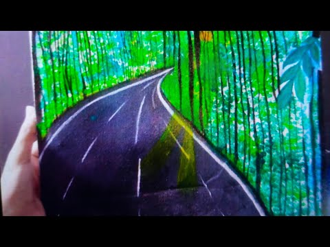 beautiful sunset nature painting|road painting canvas scenery|||paintins for decoration| decor ideas