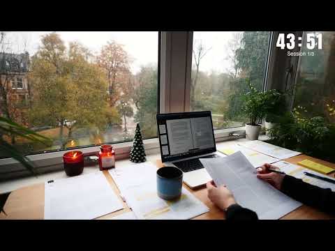 3 HOUR STUDY WITH ME on A RAINY DAY | Background noise, 10 min Break, No music, Study with Merve