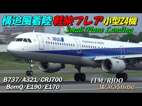 Side tailwind Landing Flare Approach Small 24 aircrafts | 4K Osaka ITAMI Airport Plane Spotting