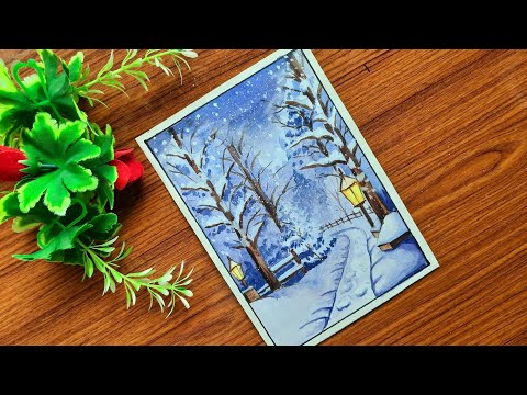 Winter season snowfalls drawing | Winter season drawing for beginners