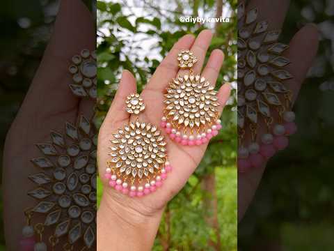 Beautiful Kundan Earrings Making 💕 #shorts #kundanjewellery #youtubeshorts #trending #diyearrings