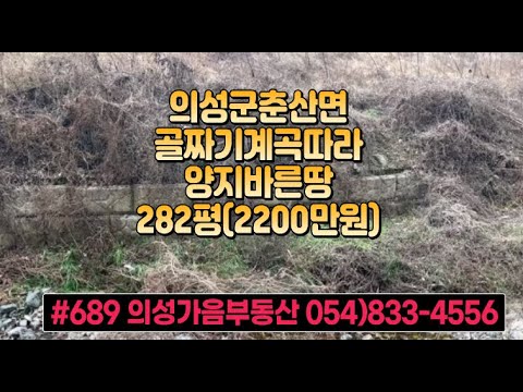 #689 의성가음부동산 계곡중턱 조용한 골짜기 묵은밭 계곡물철철 길위 전망좋고 전기가능 282평 2200만 (당7.8만원) 햇살가득 맑은계곡물 자연인적합 #의성땅#주말농장#자연인