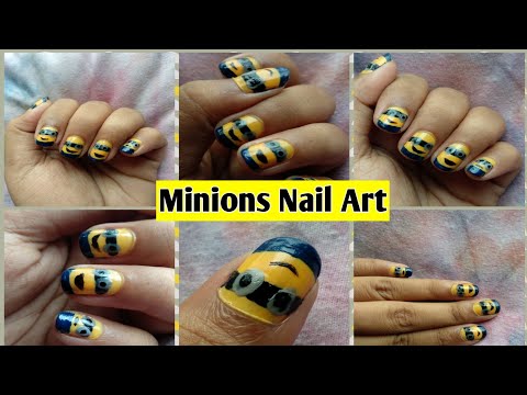 Minions / Despicable Me Nail Art design by Priyanka Halder.