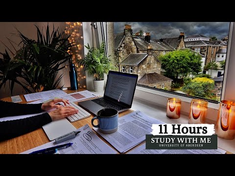 11 HOUR STUDY WITH ME | Background noise, 10 min Break, No music, 45 min Lunch Break