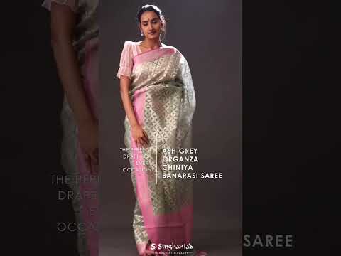 Ash Grey Organza Chiniya Banarasi Saree | SINGHANIAS  | Ph: 913 323 3310