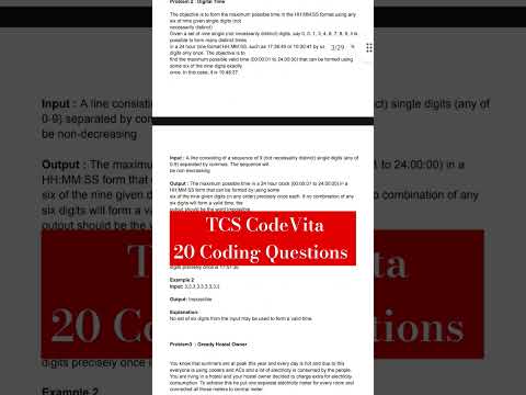 TCS Codevita Previous Year Coding Questions #tcs #tcscodevita #hiring