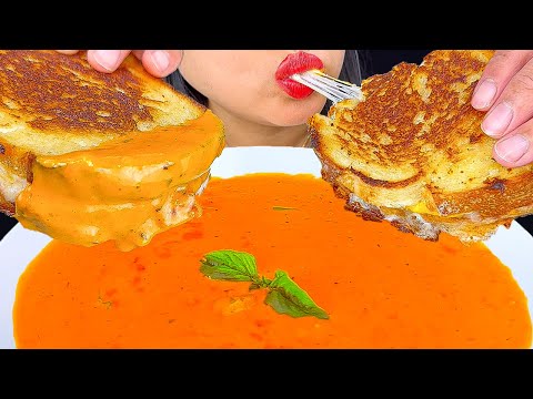 ASMR SOURDOUGH GRILLED CHEESE SANDWICH DIPPED IN TOMATO BASIL SOUP | MUKBANG | ASMR PHAN