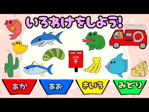 【子供向け】いろわけをしよう！【色 知育動画 1 2 3歳 動物 乗り物 魚 物の名前 幼児 幼稚園 いろんな色 color kids anime quizクイズ 教育】