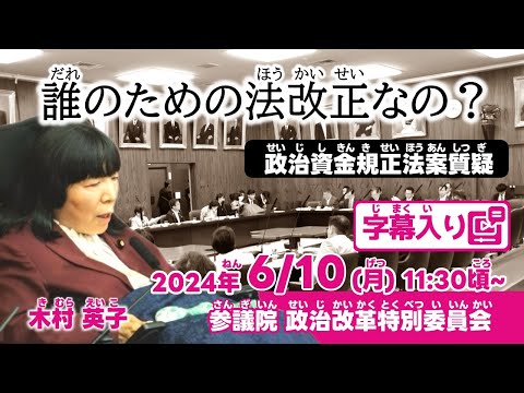 木村英子【誰のための法改正なの？】 2024.6.10 政治改革特別委員会 字幕入りフル