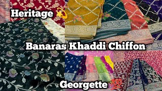 Heritage 💫 Banarasi Khaddi Chiffon Georgette & Mashroo Silk Sarees Handloom Saree 👆🏻#viralvideo