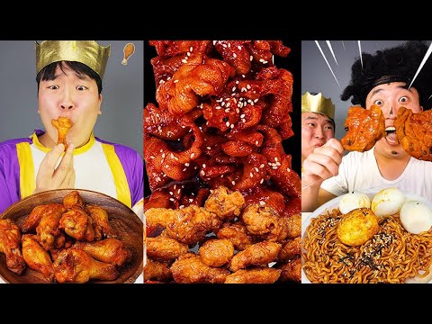 ASMR MUKBANG 직접 만든 매운 국물닭발 떡볶이 허니콤보 양념 치킨먹방! & 레시피FIRE NOODLES AND Tteokbokki EATING SOUND! HUBA후바