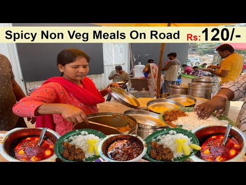 Cheapest Roadside Unlimited Meals | Hard Working Women Selling Non Veg Street Food #streetfoodindia