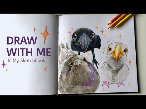 ☆Fill a page in my sketchbook☆ with silly birds using markers and coloring pencils