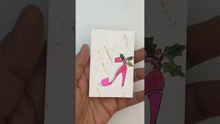 Wrap these shoes up | Pink Heel with Christmas Holly | Festive Mini Art Tutorial #diyholidaycards