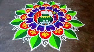 Pongal special beautiful pot rangoli/sankranti muggulu/bhogi kundalu muggulu/super Amazingrangoli