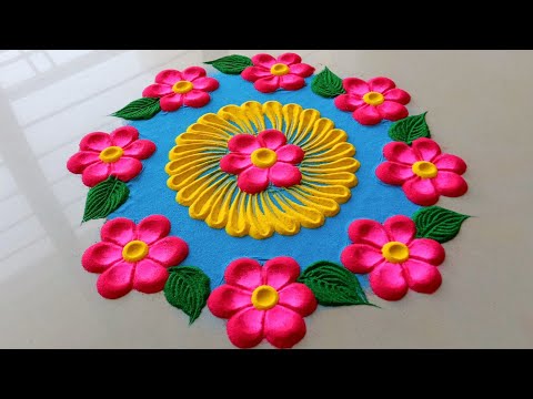 Simple and beautiful flower rangoli design|relaxing and satisfying rangoli|easy rangoli