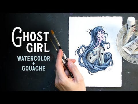 Spooky Ghost Girl : Watercolor + Gouache Painting