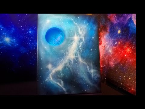 Celestial blue galaxy nebula airbrushing artist brushes on canvas