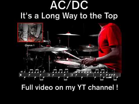 ACDC - It's a Long Way to the Top - Drum cover (with scrolling drum score) #drumscore #drumcover