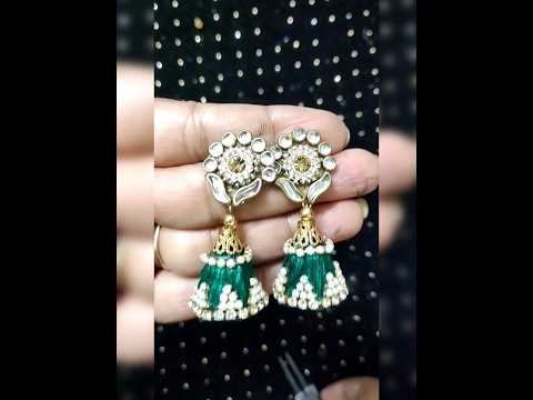 Silk thread with kundan stone #customised earrings#making #diy #crativiti