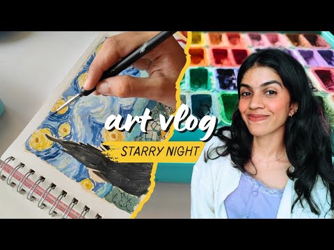 art vlog | painting starry night ✨ beginners edition | sit back tutorial