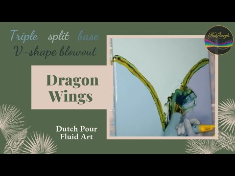 {7} 'Dragon Wings' ~ Dutch Pour ~ Triple split base ~ V shape blow out ~ Amazing result 🐉🐲 💚 💙💛