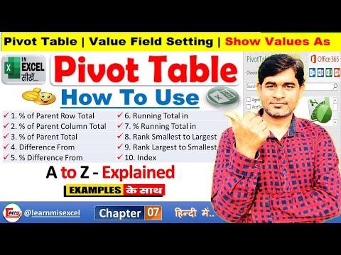 Pivot Table Show Value as : % Parent Total, % Parent Row Total, Difference From, Running, Rank | P8