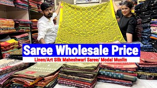 Linen/Art Silk Maheshwari Saree/ Modal Muslin/ Chanderi Bagru Print Saree Wholesale Price in Kolkata