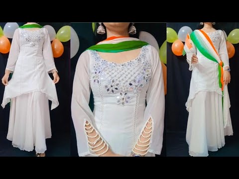 🇮🇳 15th August Independence day special dress cutting & stitching/High low kurti cutting & Stitching