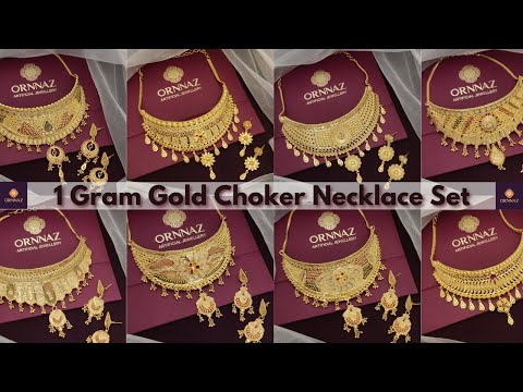 1 Gram Gold Choker Necklace Sets with Price - One Gram Gold Choker Necklace Online with Earrings