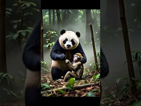 Monkey saved by panda  #panda #monkey #kidsstory #animals #shortstories #shortsvideo #story #stories