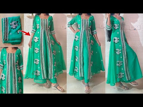 Convert Old Saree into Front Slit Kurti & Palazzo pant | Front Slit kurti cutting & stitching easily