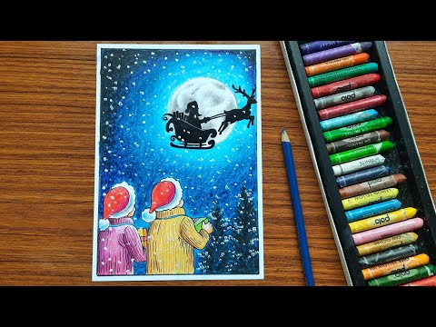 Santa claus sleigh flying drawing | Santa Claus drawing | Santa Claus drawing with oil pastel