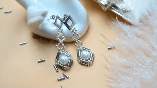 PandaHall Idea on Geometry Dangle Pearl Earrings