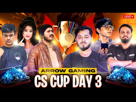 Free Fire Live | ARROW GAMING CS CUP Live 🔥 Youtubers vs Best Players DAY 3 #arrowgaming #freefire