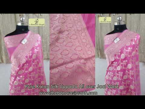 Pink | Pure Katan Silk Uppada All over Jaal Work Banarasi Saree. #puresaree