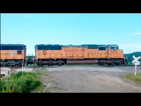 Union Pacific SD9043MAC and SD60M  crossing the Boyer River south Of Missouri Valley, Iowa