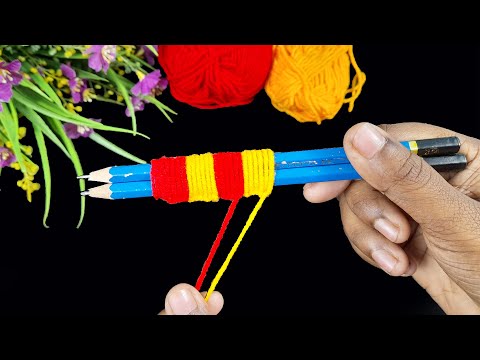 It's so Beautiful !! Super Easy Woolen Flower Craft Ideas with Pencil - Hand Embroidery Trick