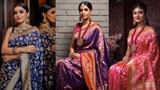 2023 Beautiful Banarasi sarees collections, Wedding Banarasi saree with jewellery designs,