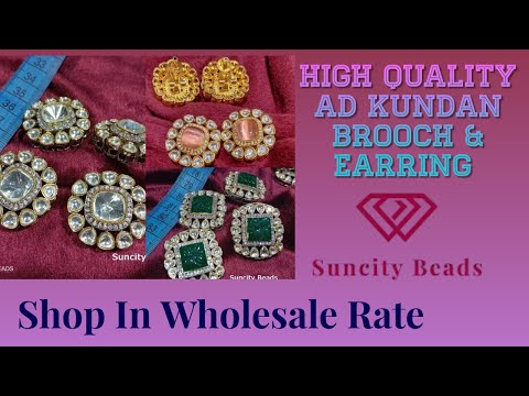 AD Polki Kundan Brooch & Earring || Designer Jewellery Material at wholesale price || Suncity Beads