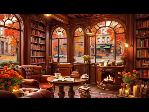 Autumn Jazz & Crackling Fireplace 🔥 Cozy Coffee Shop Ambience With Warm Jazz Music For Work, Study